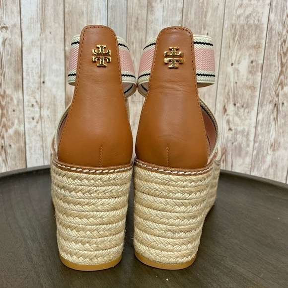 Tory Burch Frieda Espadrille Wedge‎ Sandal Blush Stripe/Tan Size 10 Women - Picture 8 of 15